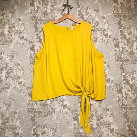 Ophelia Roe Tops - Ophelia Roe Yellow Sleeveless Blouse with Tie